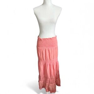 Raviya peach coral maxi skirt boho Whimsygoth Fairycore feminine western